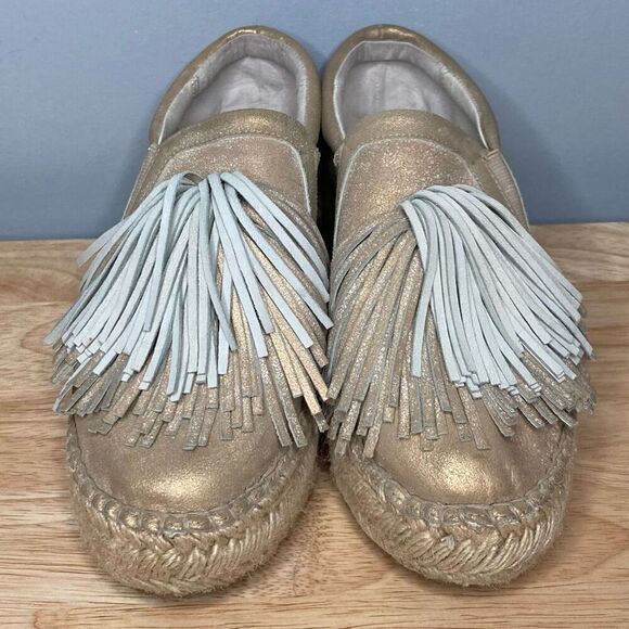 J Slides Raoul Espadrilles Pompom Accent Metallic Leather Sneaker Women’s Size 6 - Picture 2 of 15